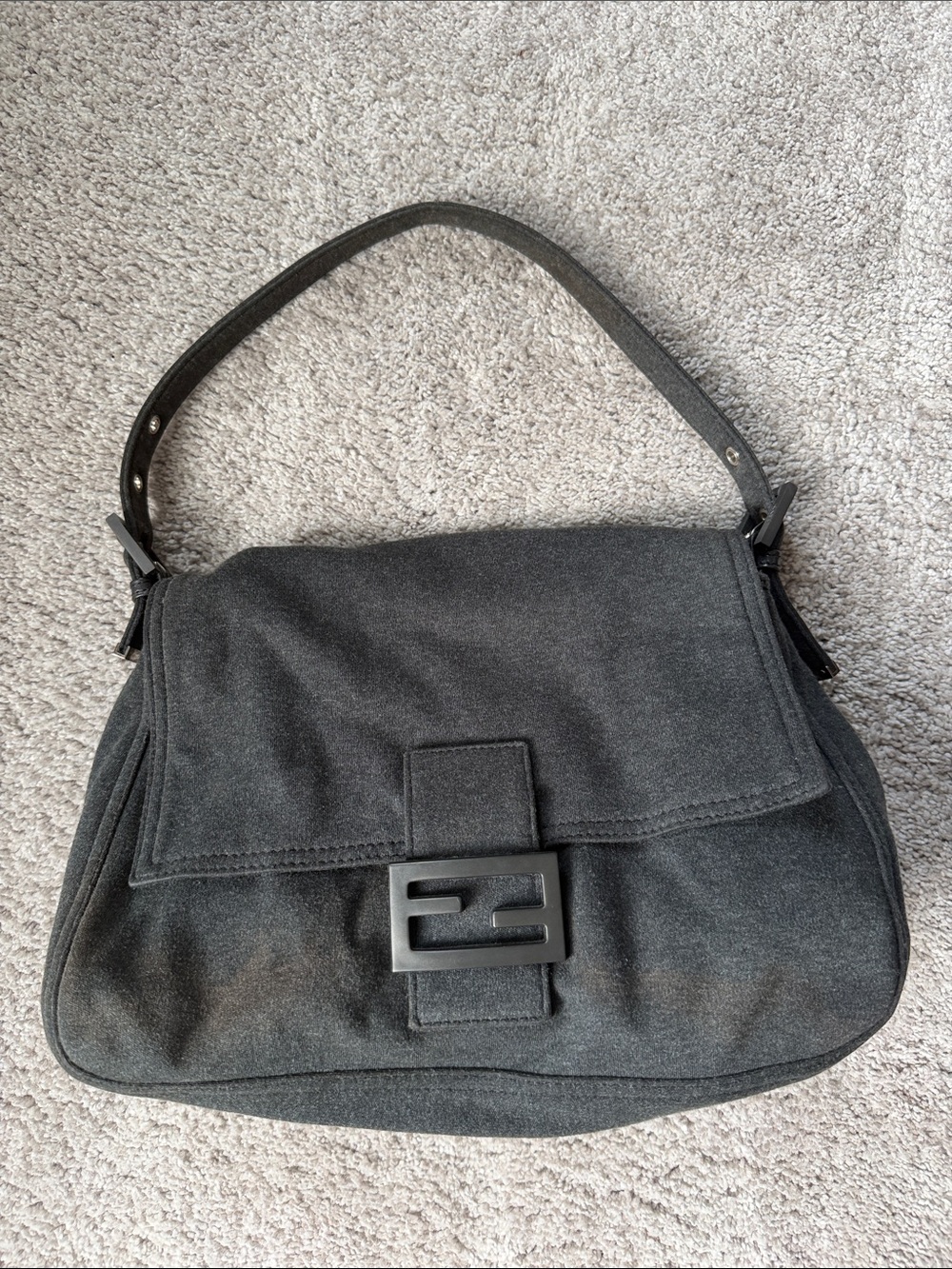 Fendi Grey Shoulder Bag with Logo Buckle